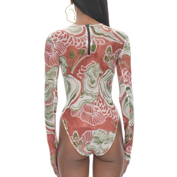 Andrea Iyamah Elle Abstract Mushroom Bodysuit Semi Sheer Mesh Leotard Size S - Picture 2 of 10